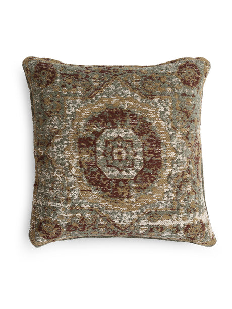 Persian Motif - Green & Multicolor Jacquard Chenille Cushion Cover