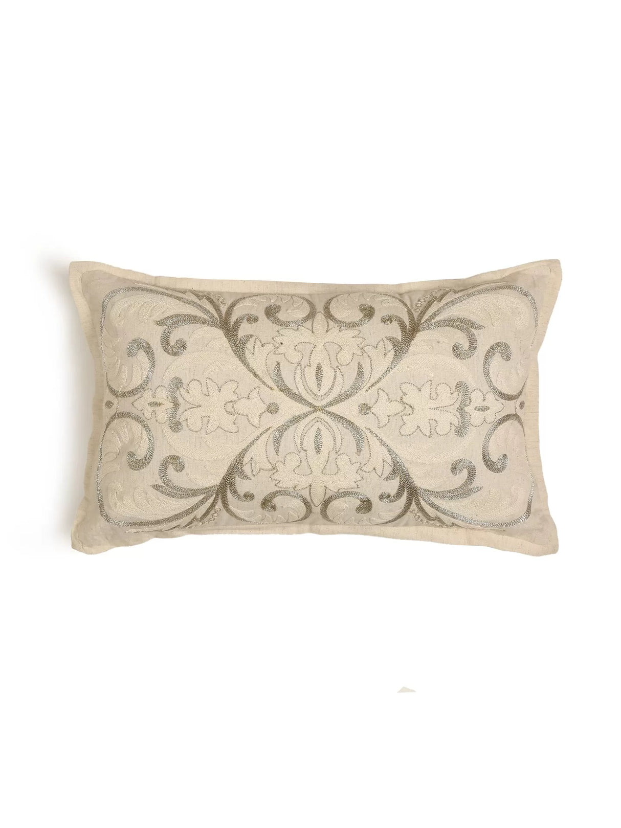 Embroidery Pillow Style Cushion Cover - Ivory & Gold Zari