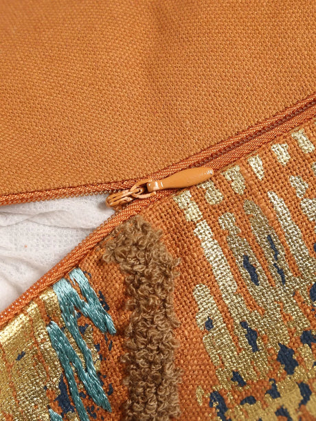 Hand Beaded Cushion Cover - Mustard & Blue Wave Design