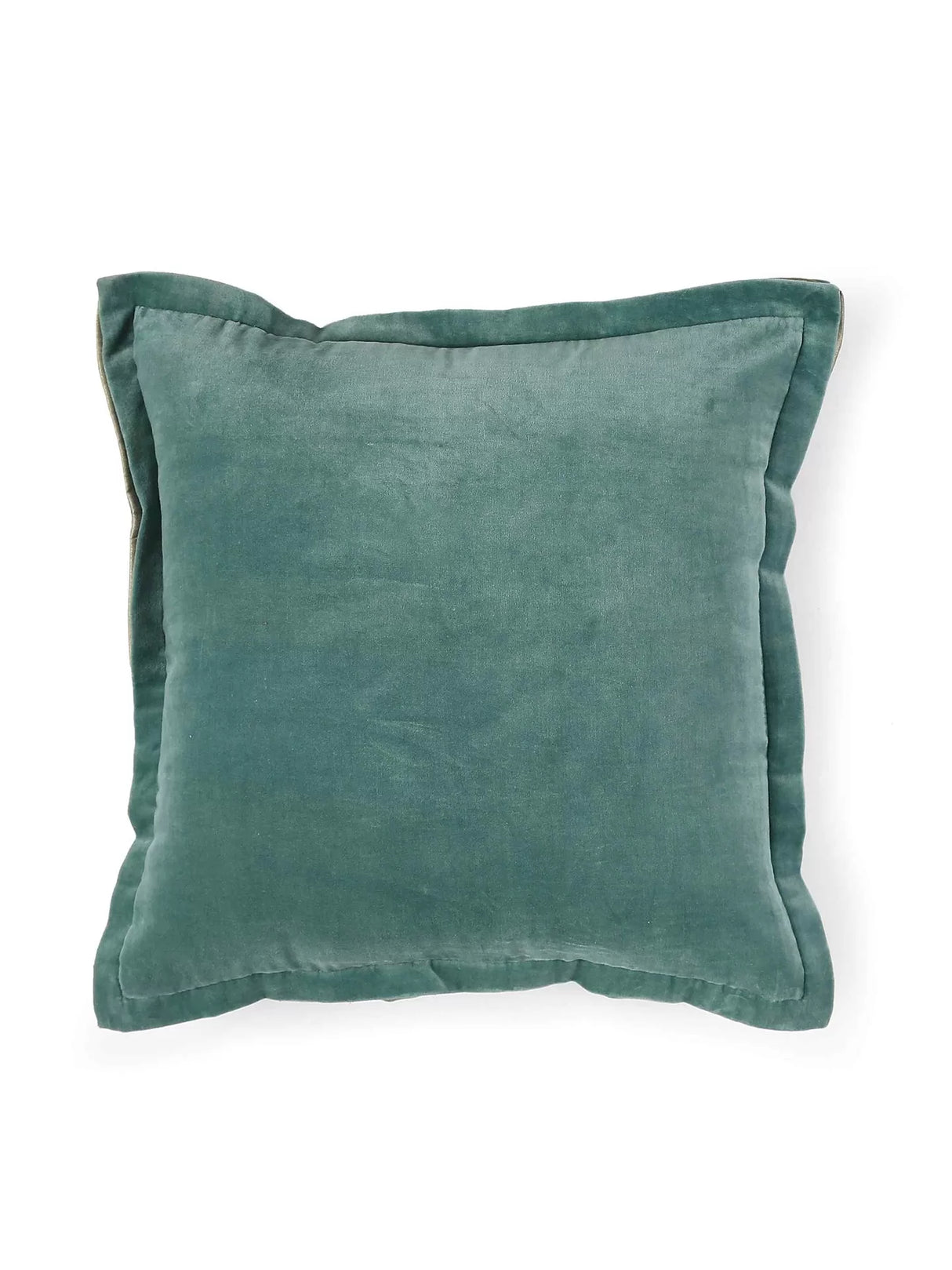 Cotton Velvet Cushion Cover - Sea Green With Contrast Border Trim