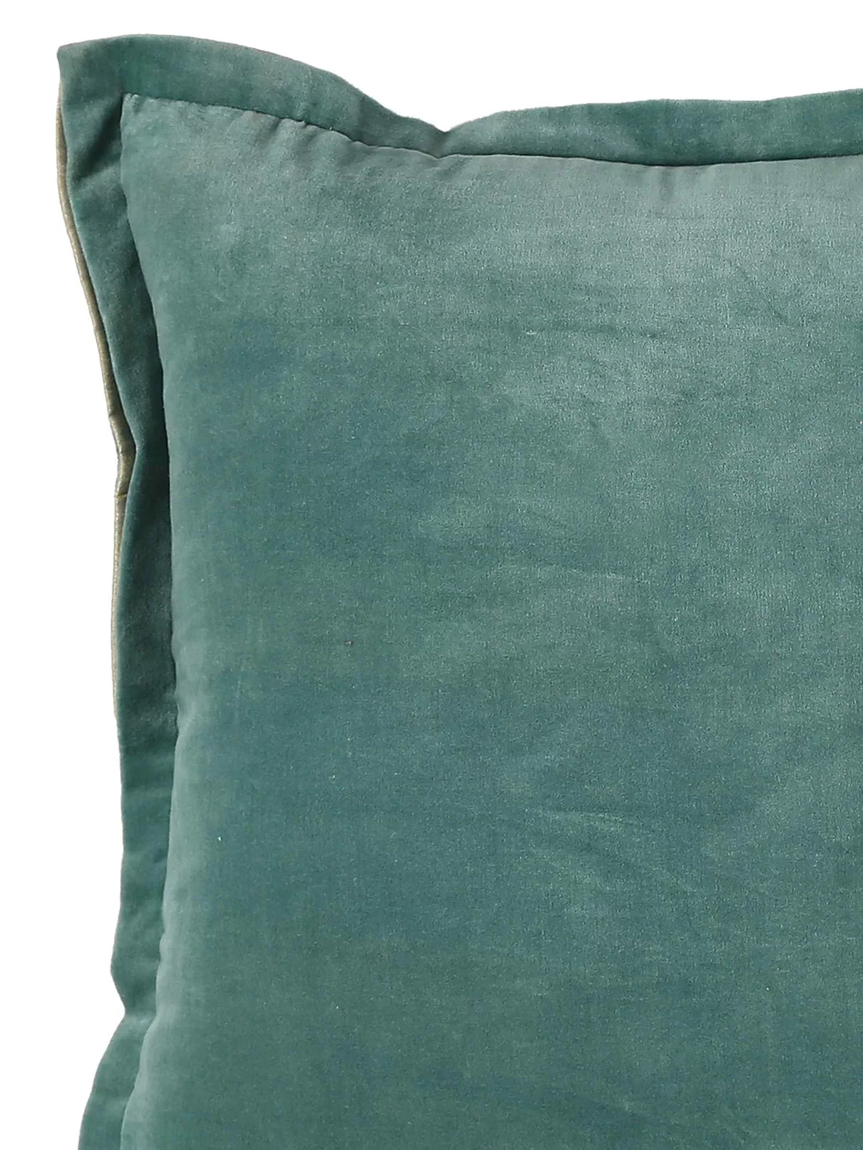 Cotton Velvet Cushion Cover - Sea Green With Contrast Border Trim