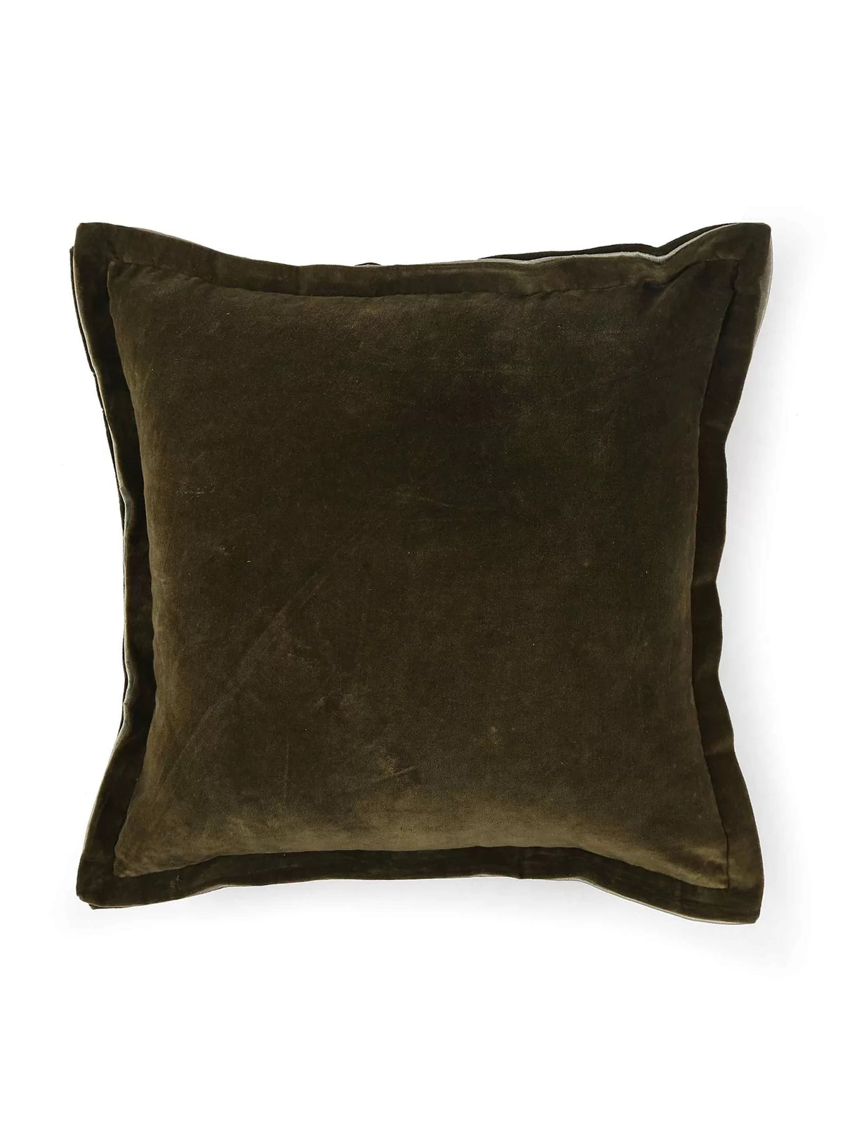 Cotton Velvet Cushion Cover - Olive Green With Contrast Border Trim