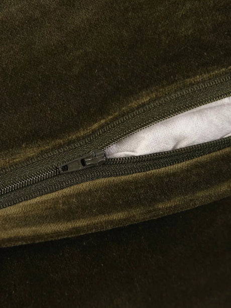 Cotton Velvet Cushion Cover - Olive Green With Contrast Border Trim