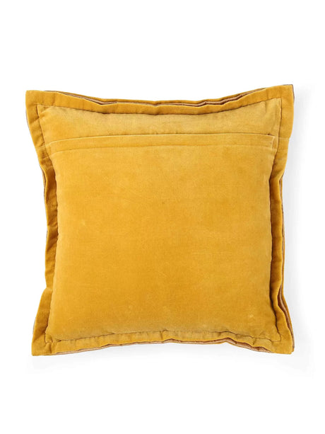 Cotton Velvet Cushion Cover - Yellow With Contrast Border Trim