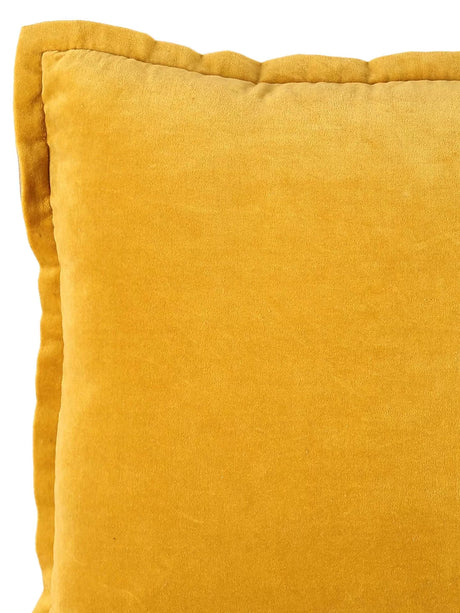 Cotton Velvet Cushion Cover - Yellow With Contrast Border Trim