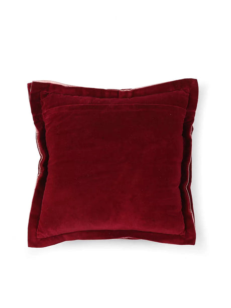 Cotton Velvet Cushion Cover - Maroon With Contrast Border Trim