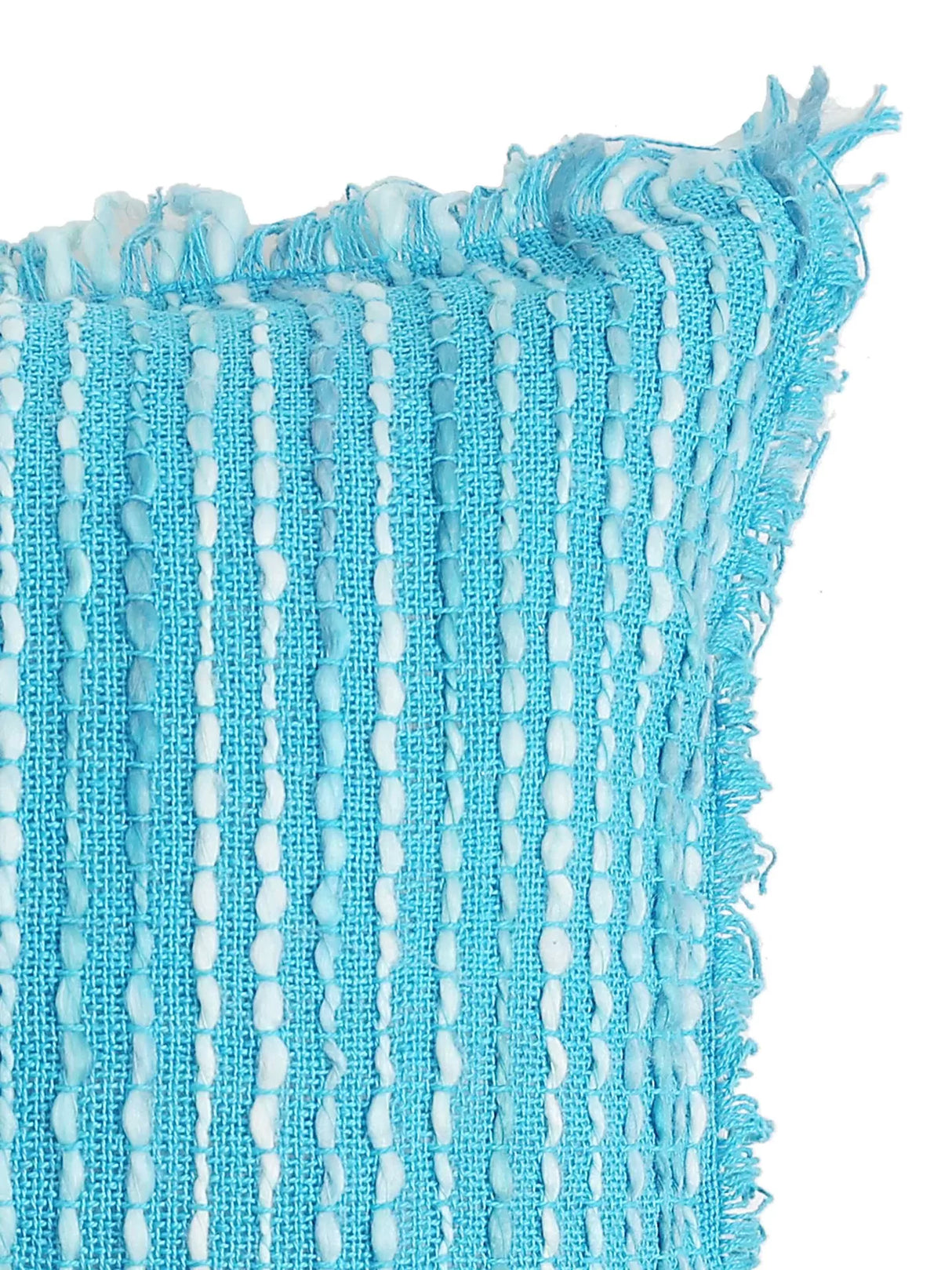 Acrylic Wool Cushion Cover - With Turquoise Soft Chunky Handwoven Fringes