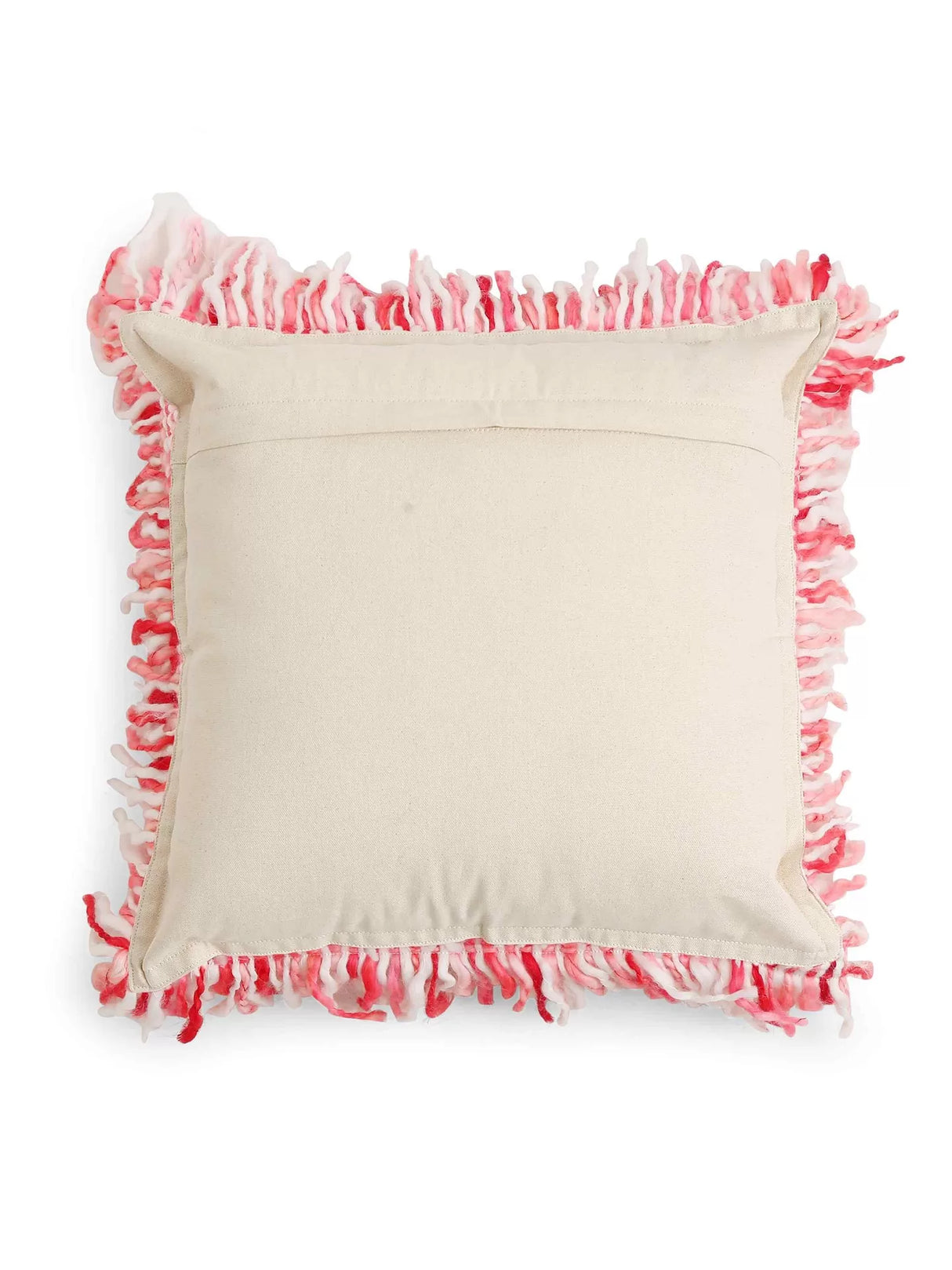 Acrylic Wool Cushion Cover - With Fuschia Soft Chunky Handwoven Fringes