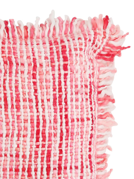 Acrylic Wool Cushion Cover - With Fuschia Soft Chunky Handwoven Fringes