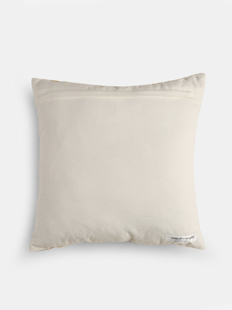 Stylish Amber Sky - Yellow Mughal Flower Embellished Cushion Cover