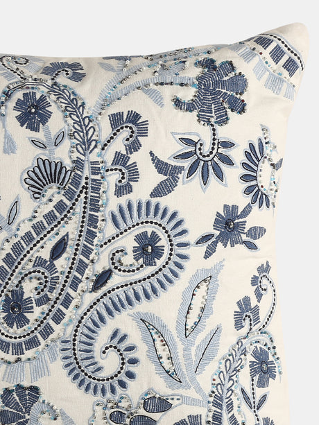 Stylish Amber Sky - Blue Paisley Embroidered Cushion Cover