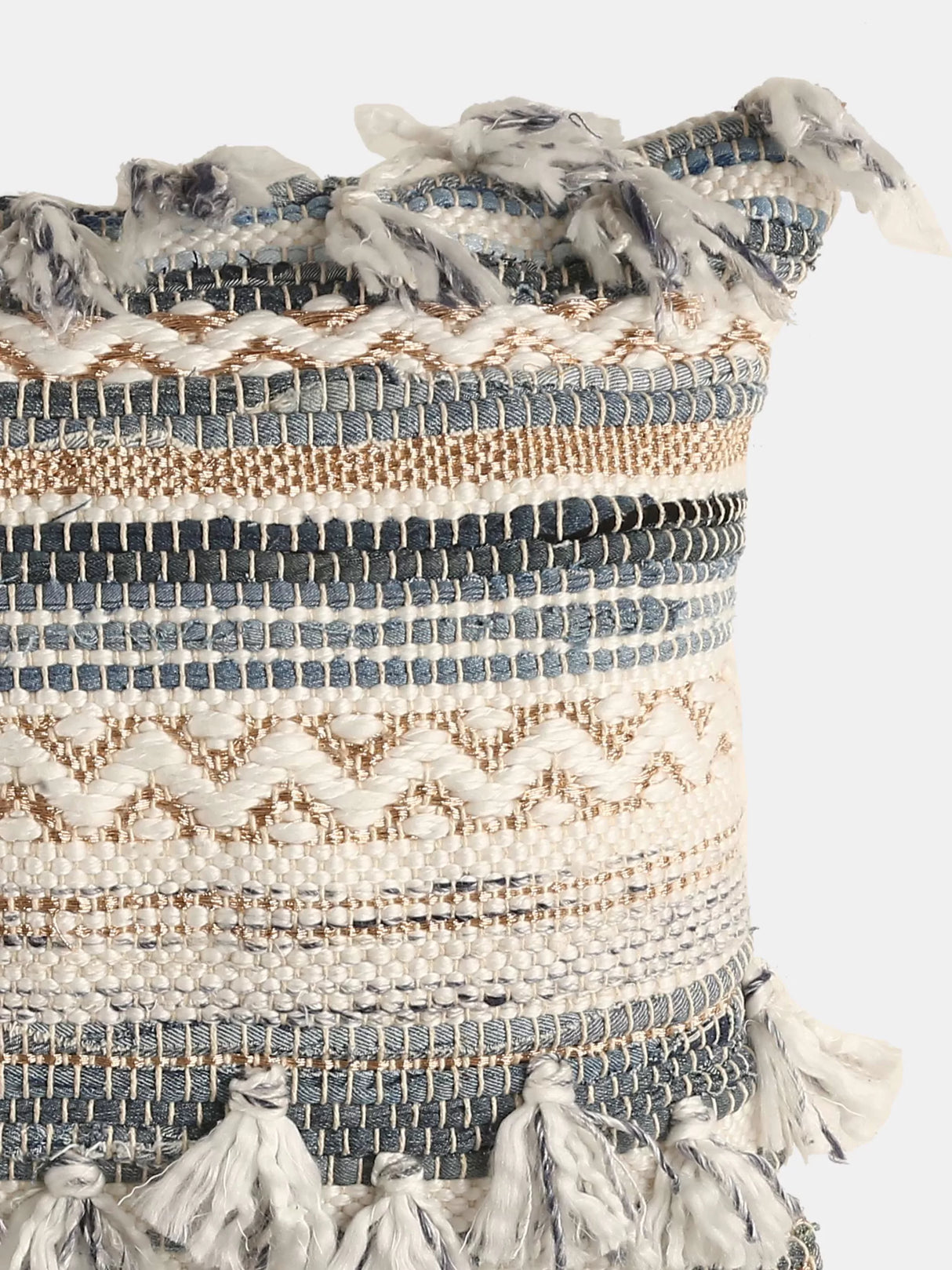 Cushion Cover With Tassels - Tufted Off White And Blue