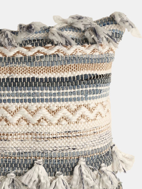 Cushion Cover With Tassels - Tufted Off White And Blue