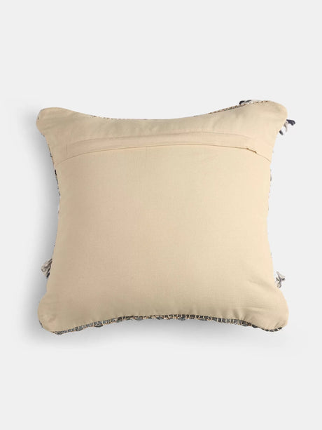Cushion Cover With Tassels - Tufted Off White And Blue