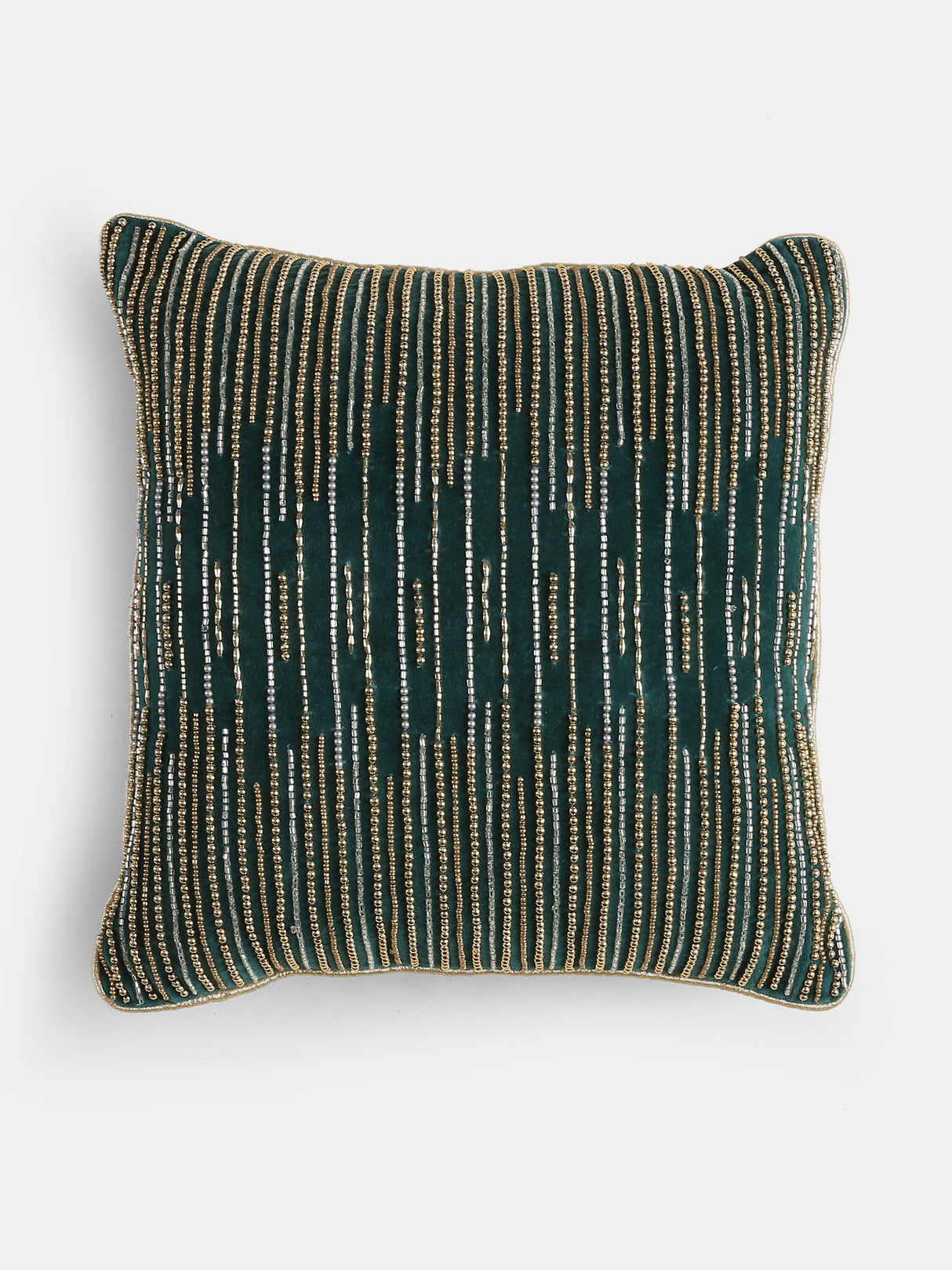 Nature Inspired - Teal Green Beaded Cushion Cover