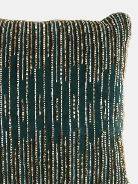 Nature Inspired - Teal Green Beaded Cushion Cover