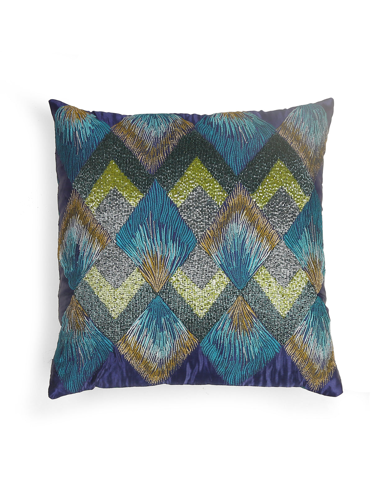 Nature Inspired- Multicolor Beaded Cushion Cover in Hues of Green