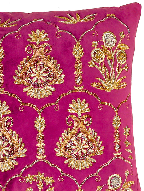 Velvet Cushion Cover - Violet Embellished Mogul Design