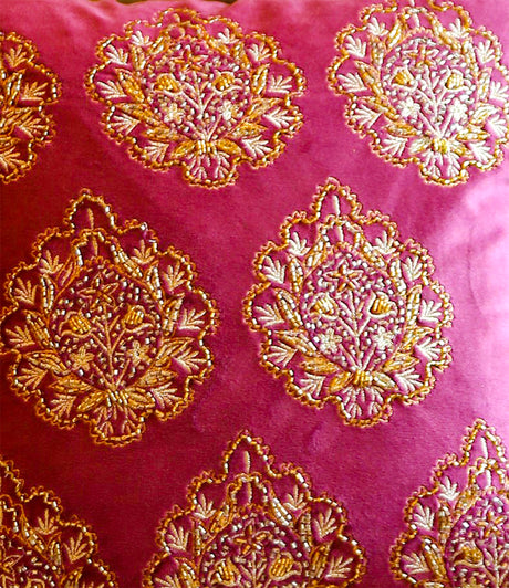 Velvet Cushion Cover - Violet Embellished With Flower Design