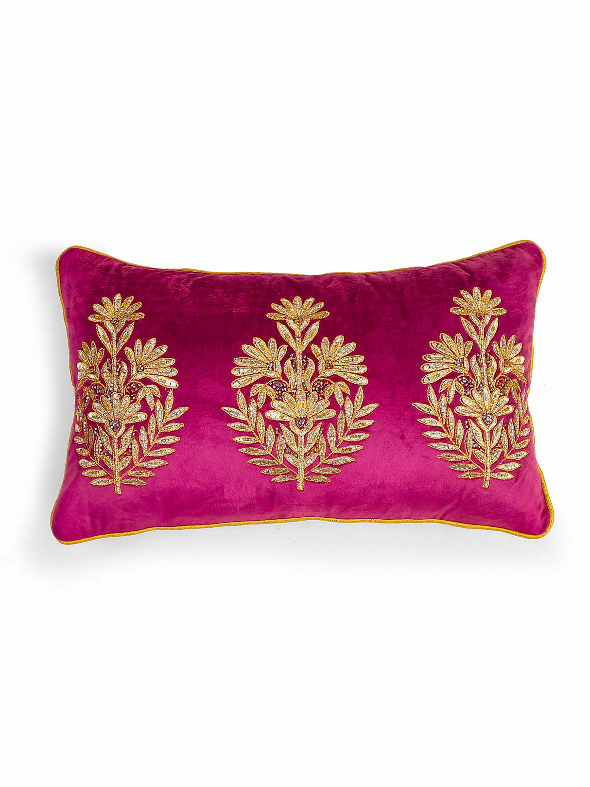 Velvet Cushion Cover - Violet Embellished With Mogul Flower Design Pillow Style