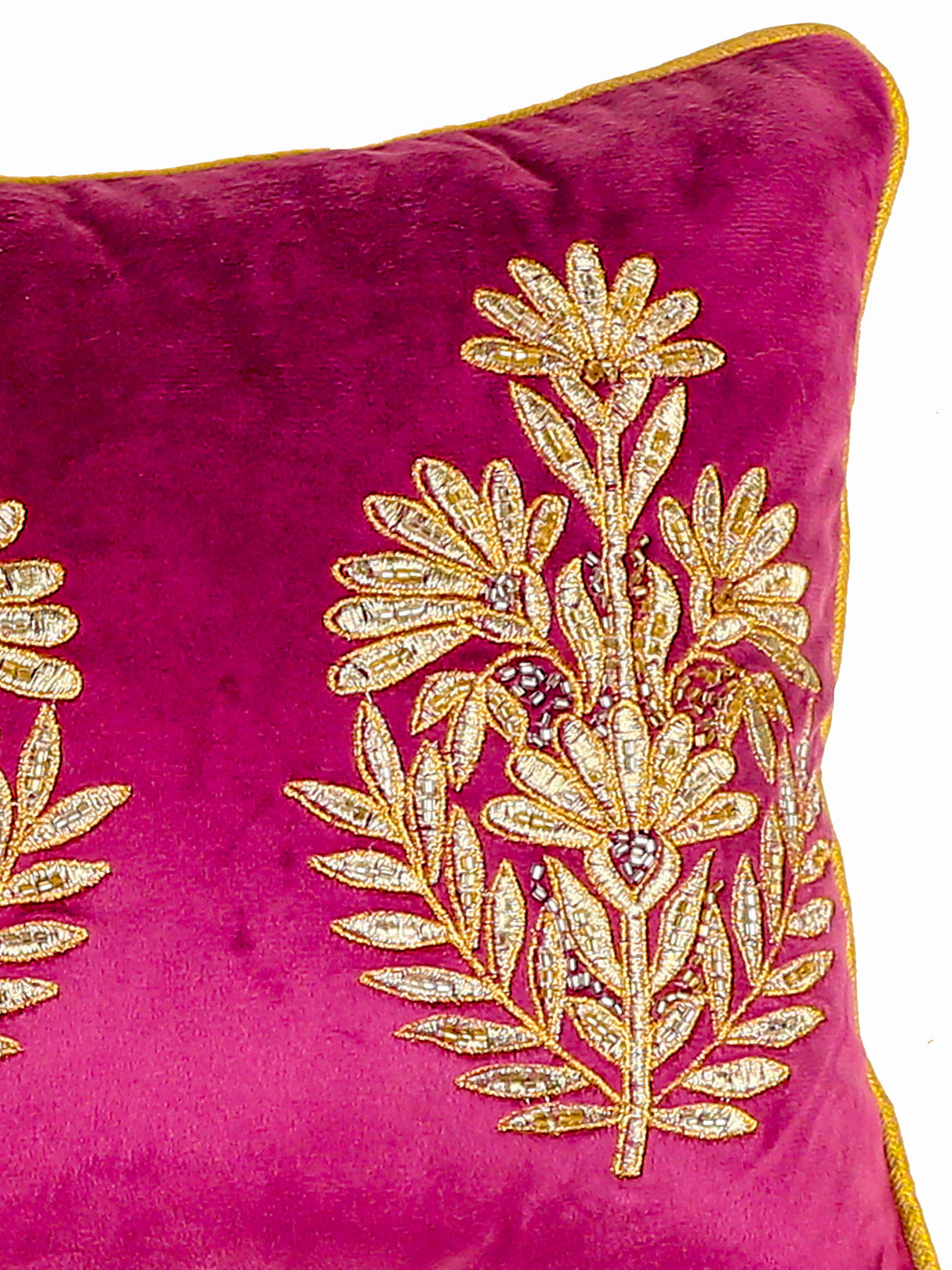 Velvet Cushion Cover - Violet Embellished With Mogul Flower Design Pillow Style