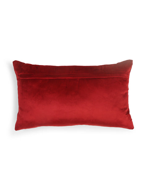 Velvet Cushion Cover - Burgundy Embroidered Flower Design