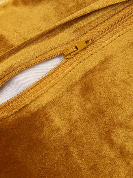 Velvet Cushion Cover - Mogul Design Mustard With Frings