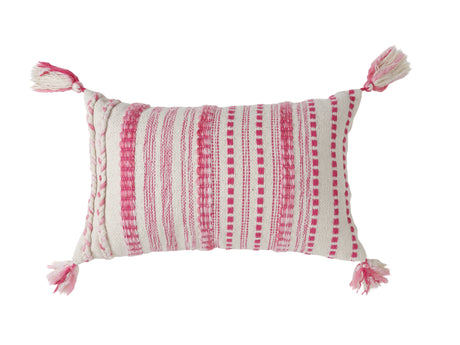 Ivory and Fuschia Pillow Style Cushion Cover with Tassels (Set of 2)