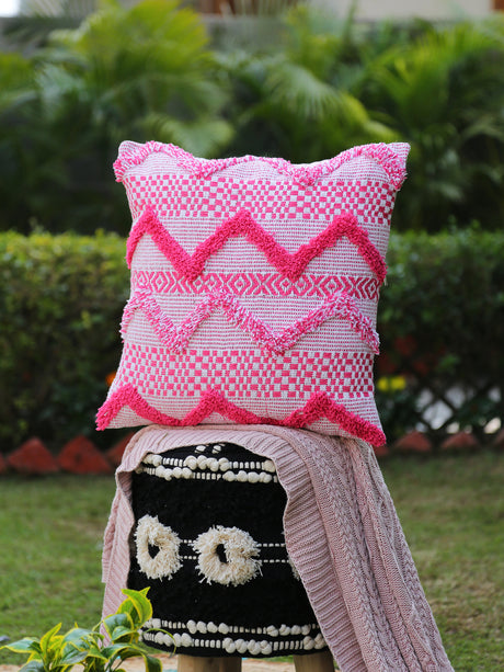 Pink tufted cushion cover (Set of 2)