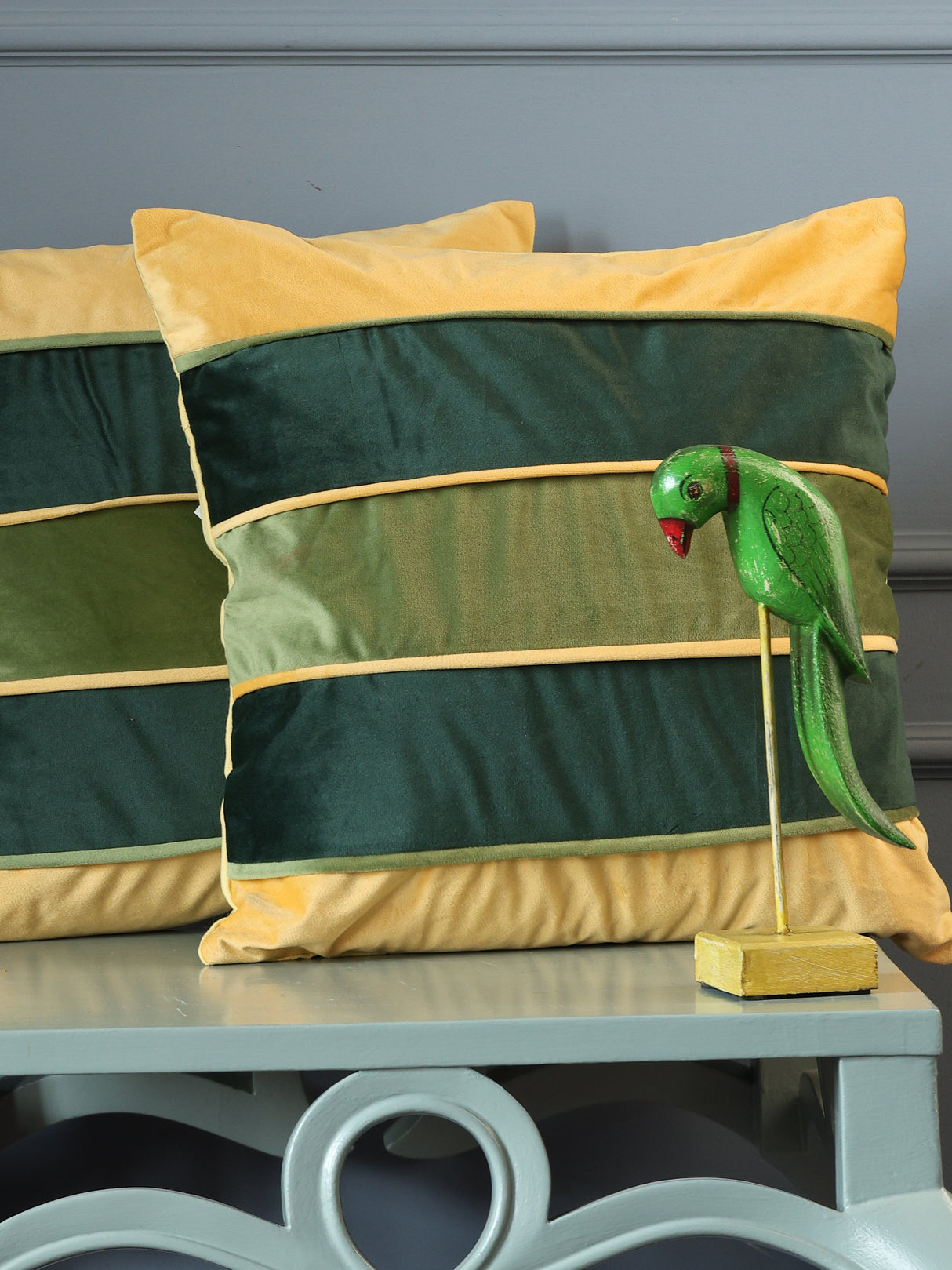 Green & Yellow Cushion cover with piping detail (Set of 2)