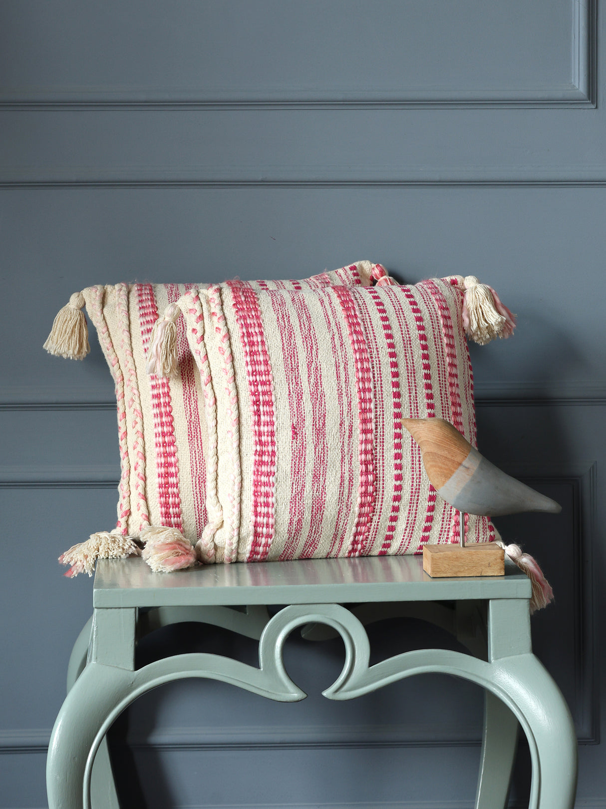 Ivory and Pink Cushion Cover with Tassels (Set of 2)