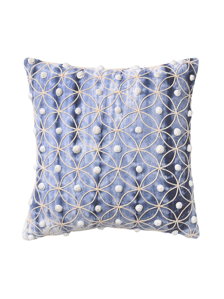Cotton Duck Shibori Dyed with cord embroidery & crochet work handcrafted cushion cover