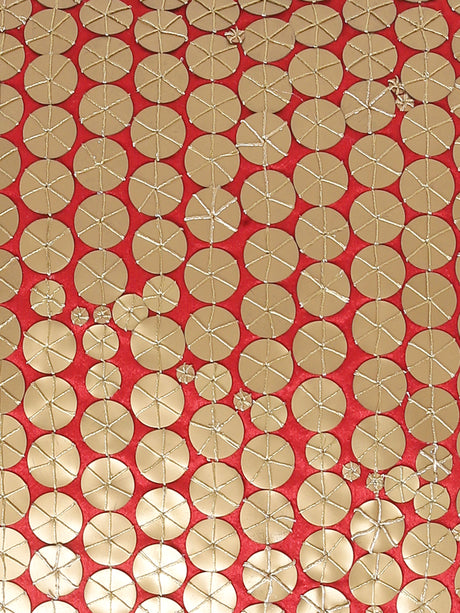 Cushion Cover - Patra Work In Red Faux Silk