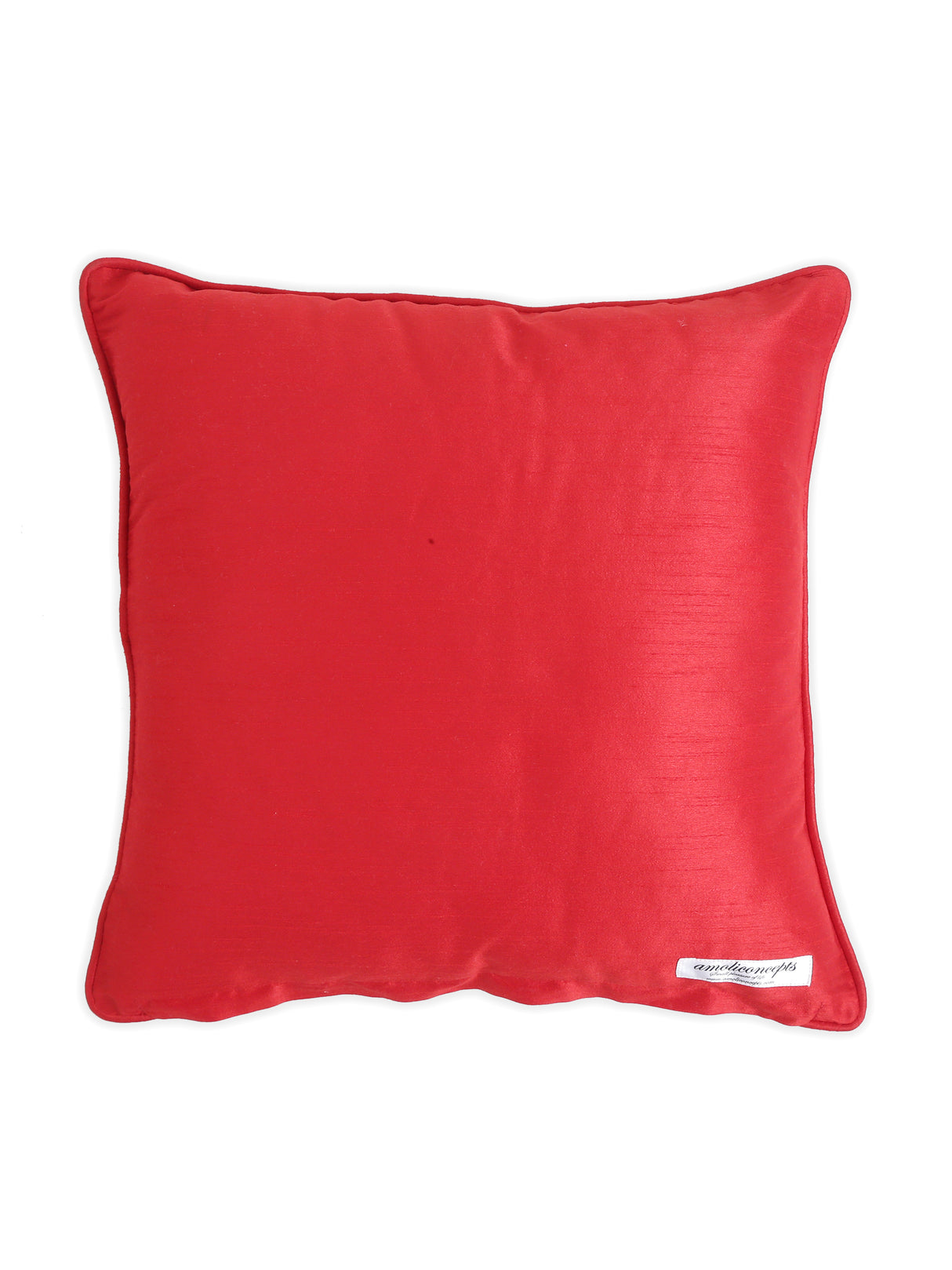 Block printed, hand beaded beautiful red cushion cover in Red faux silk