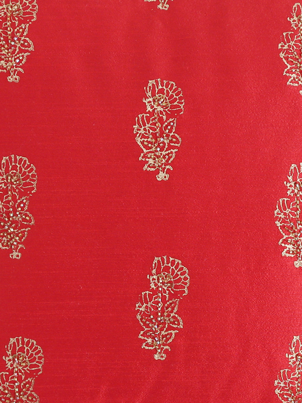 Block printed, hand beaded beautiful red cushion cover in Red faux silk