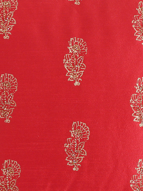 Block printed, hand beaded beautiful red cushion cover in Red faux silk