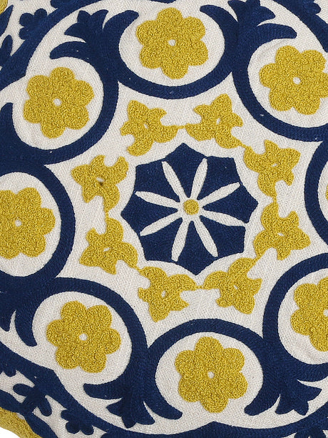 Seat pouf / cushion cover in beautiful mandala embroidery in Blue & Yellow