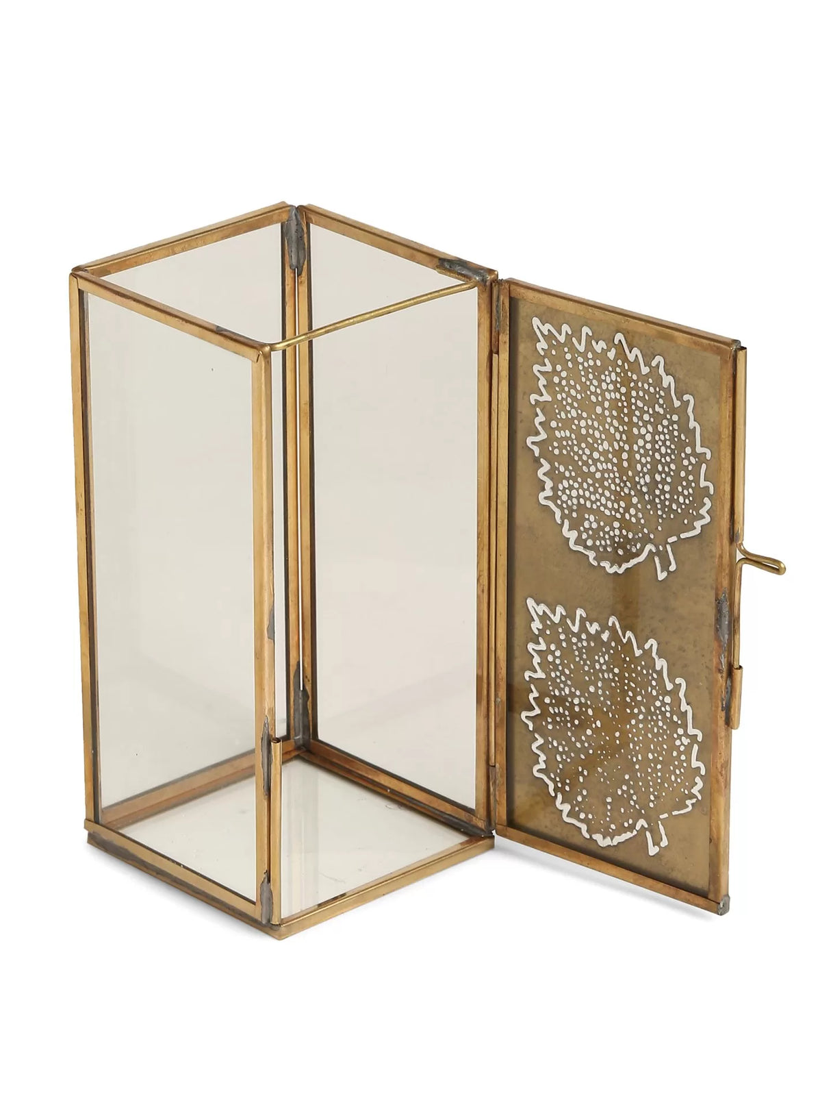 Candle Holders - Antique Gold And Glass Leaf Design Set of 2