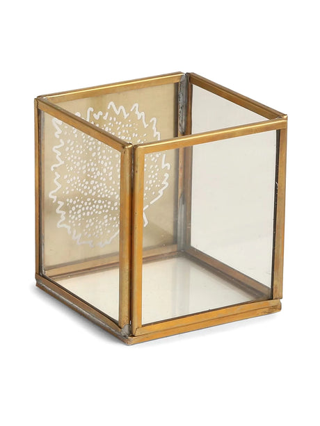 Candle Holders - Antique Gold And Glass Leaf Design Set of 2