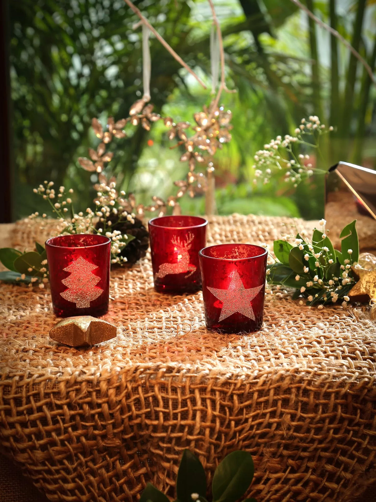 Candle Holder - Set of Three Tealight Holders - Star, Tree and Reindeer