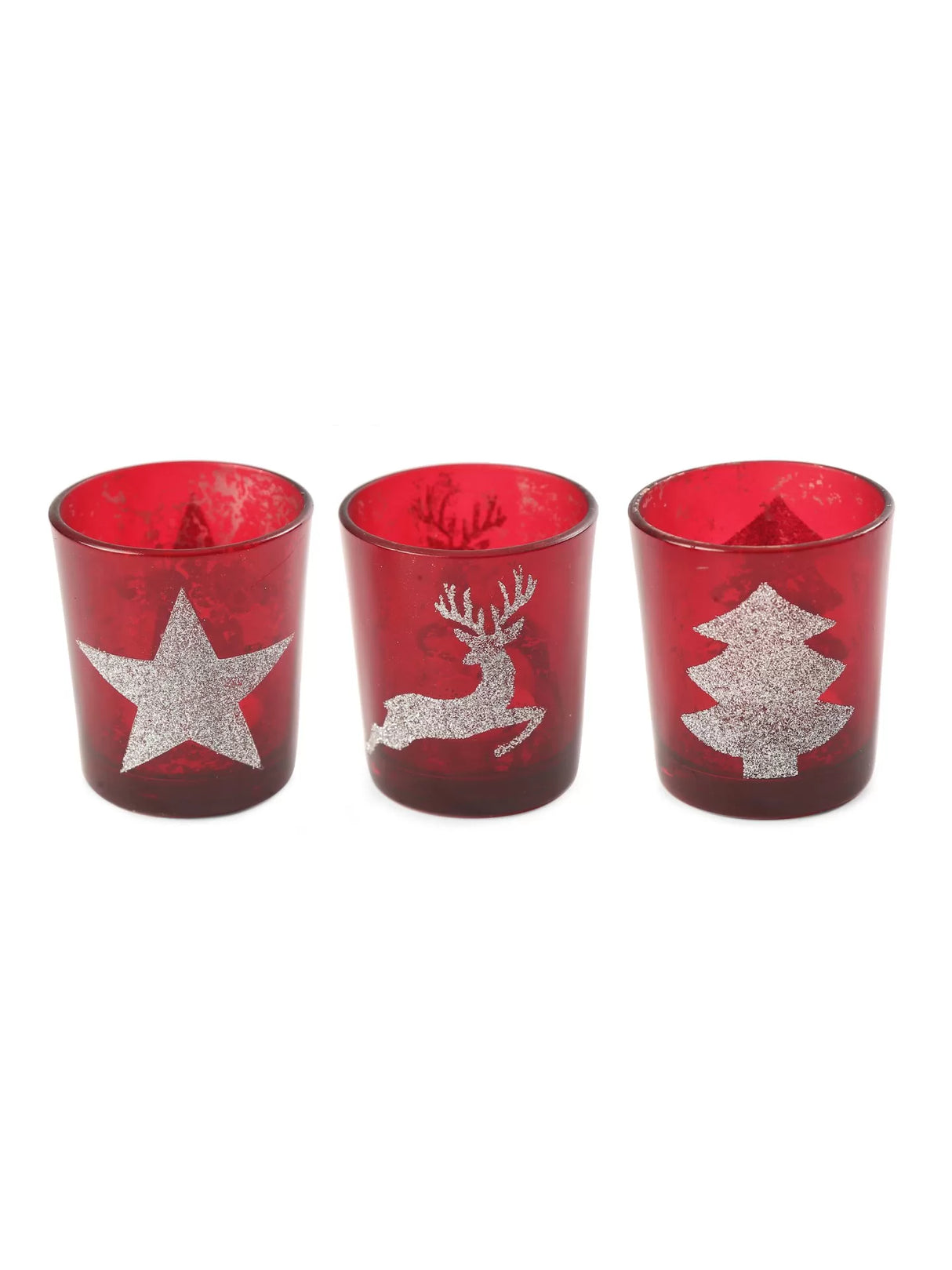 Candle Holder - Set of Three Tealight Holders - Star, Tree and Reindeer