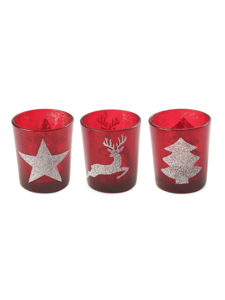 Candle Holder - Set of 3 Tealight Holders - Star, Tree and Reindeer