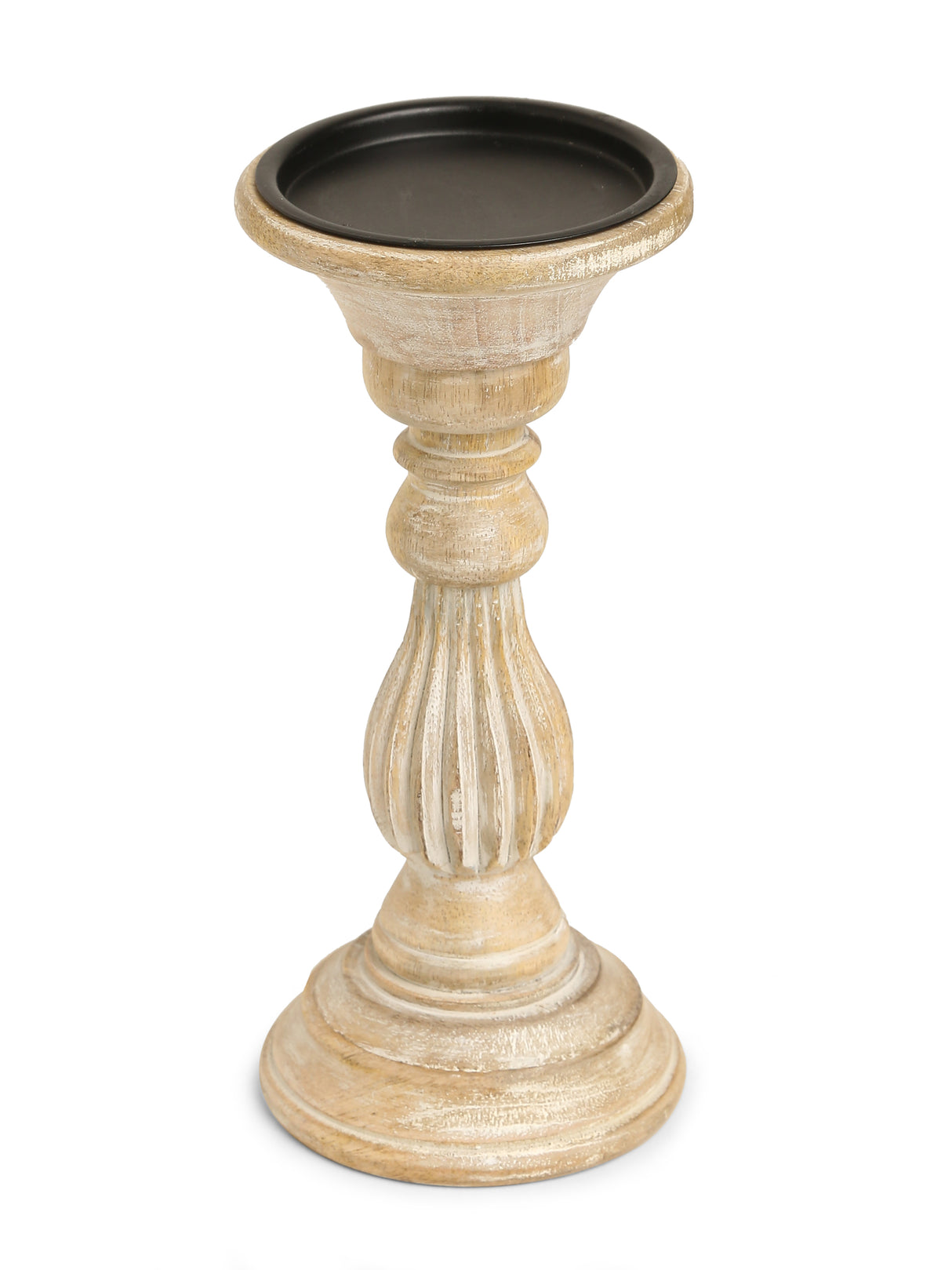 Wooden carved pillar candle holders set of 3