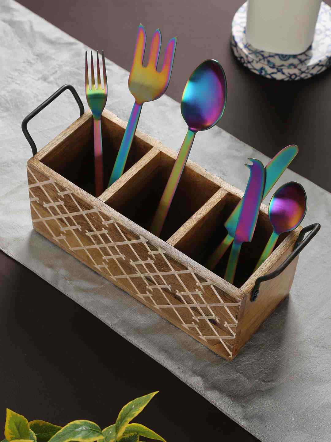 Cutlery Stand - White And Natural Distress Finish