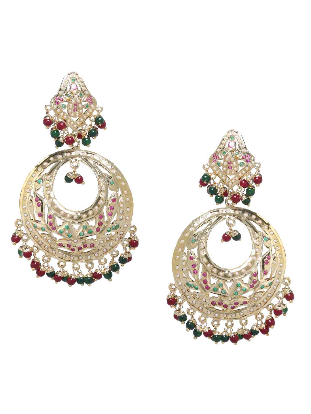 Chandbali - Maroon And Green Earrings