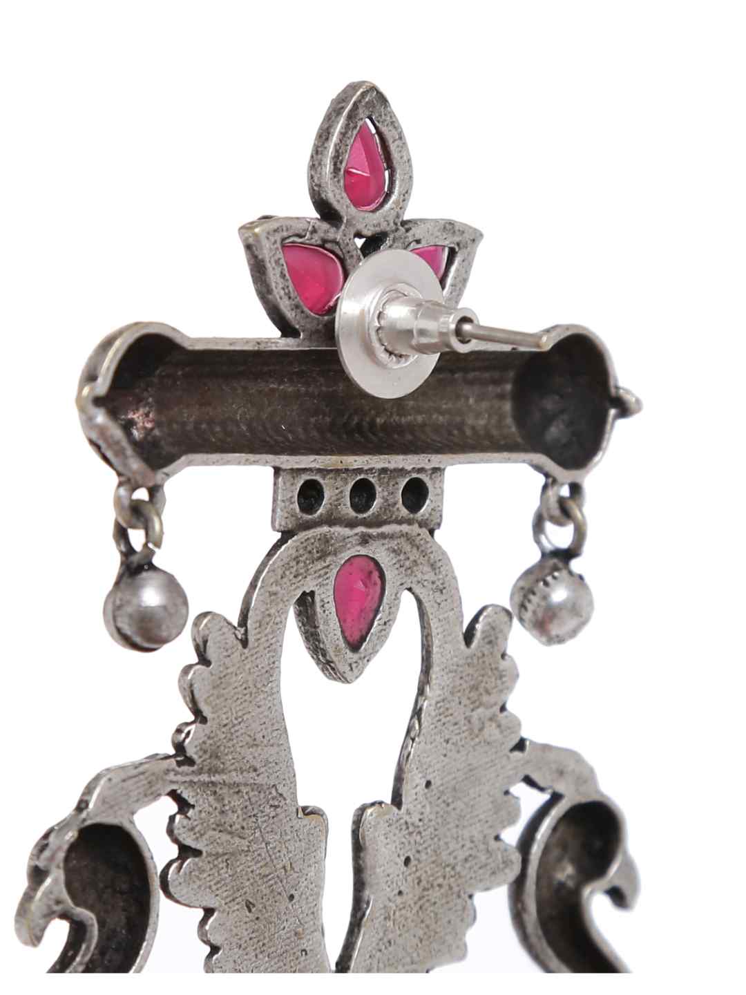 Earrings - Silver Tone With Pink Stones