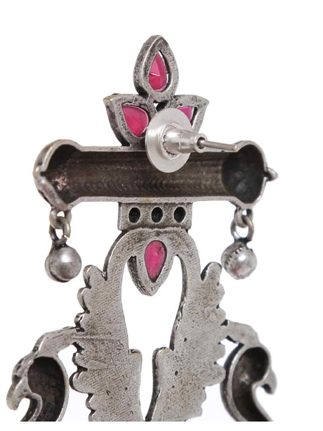 Earrings - Silver Tone With Pink Stones