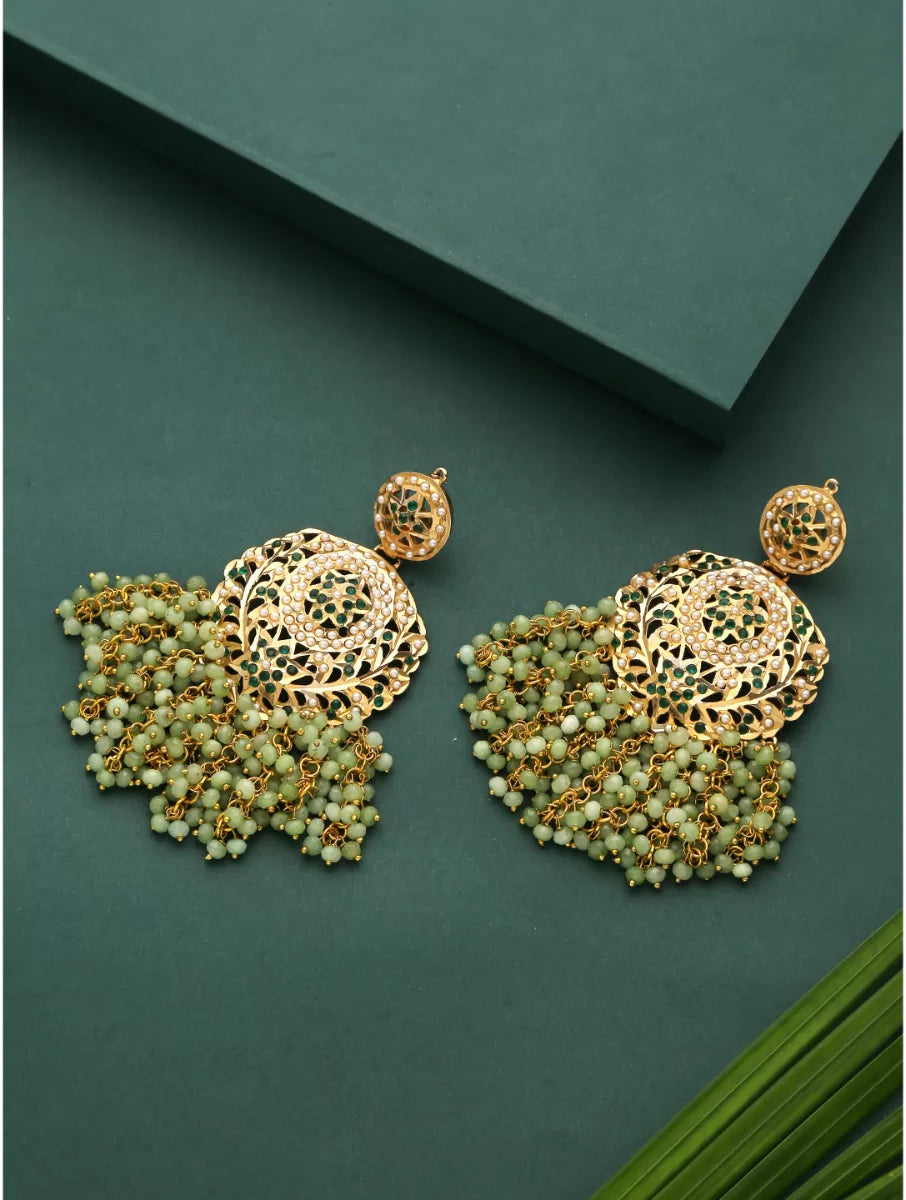 Chandbali - Aqua Beads Tassels