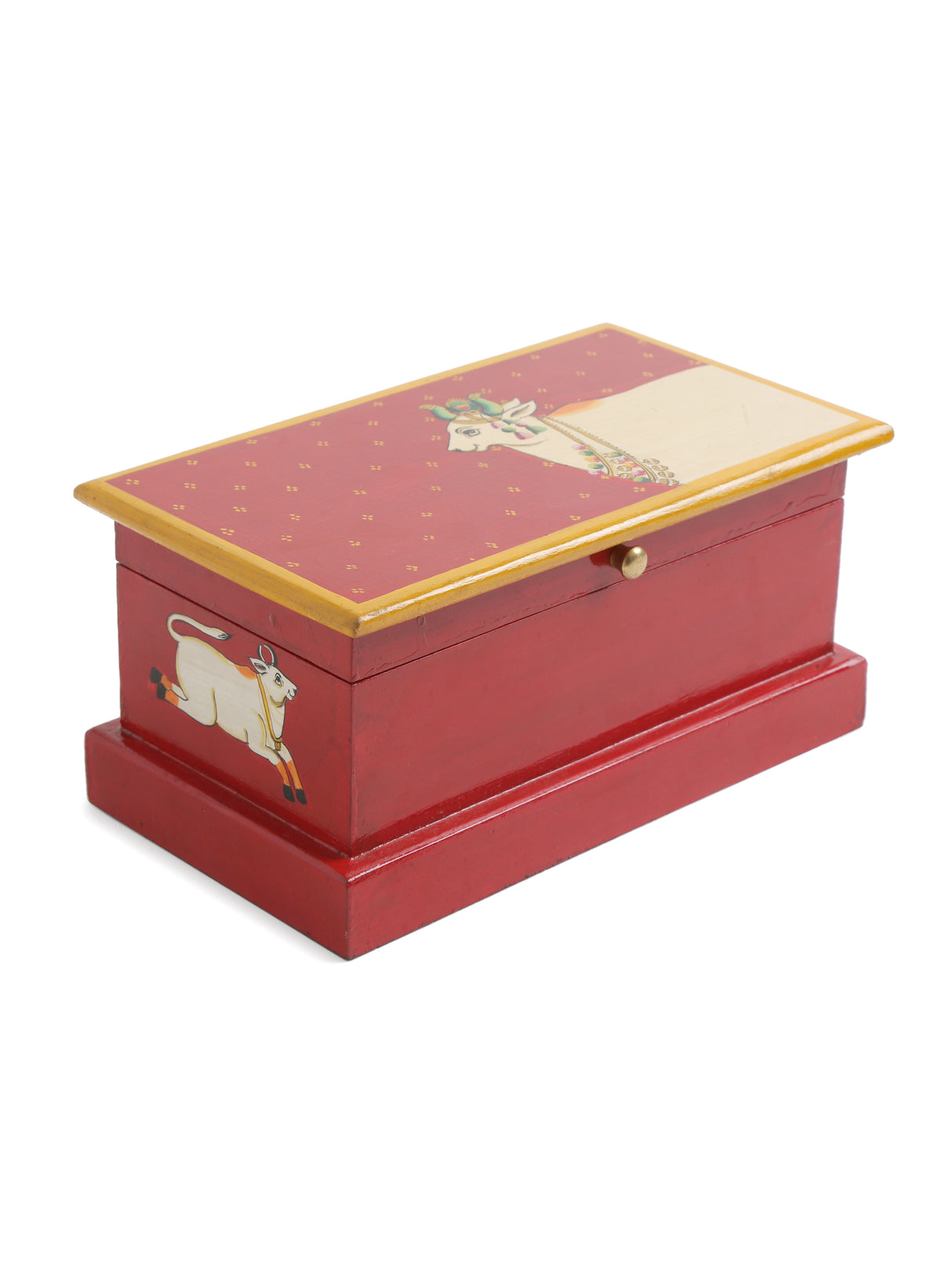 Spacious Pichwai Hand painted Cow Box - Red