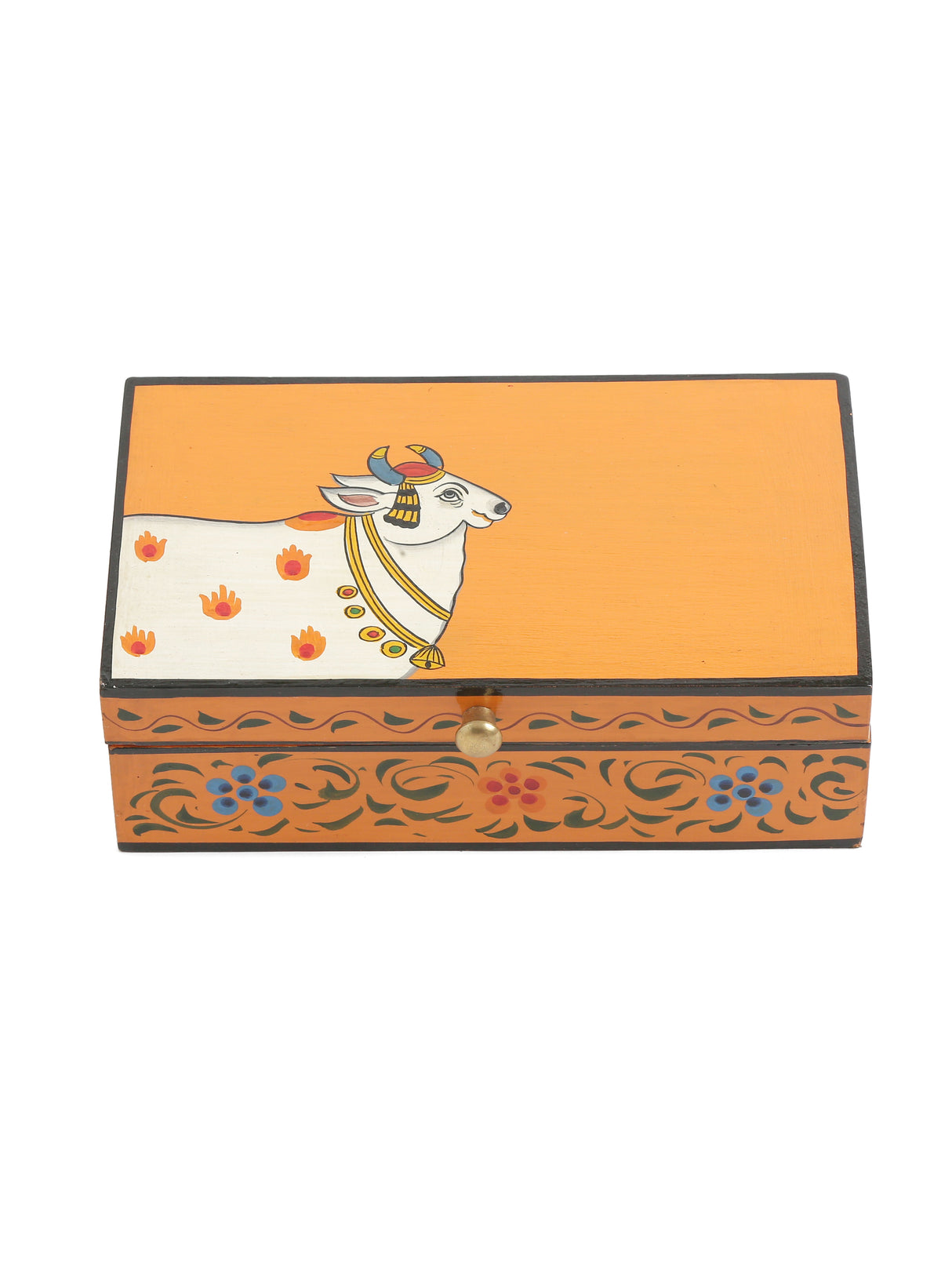 Pichawai Cow Box Beautiful Hand painted - Orange